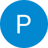 White letter P on a blue circular background